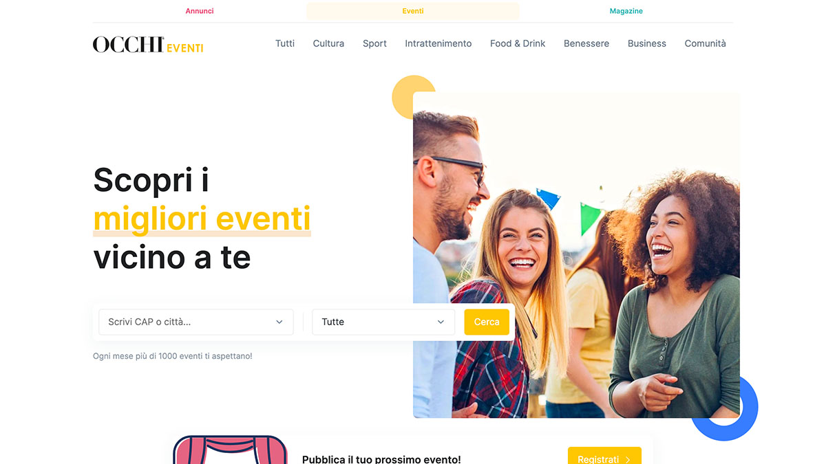 anteprima del sito occhi per inserire eventi
