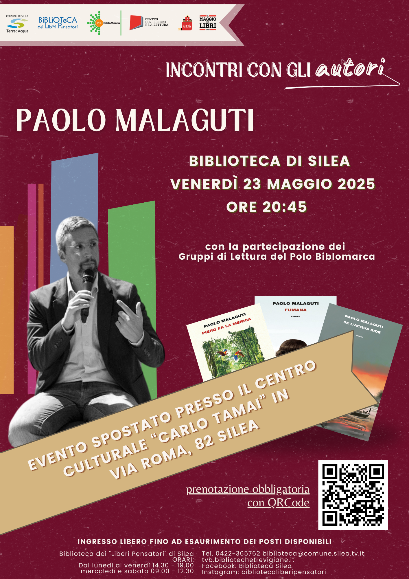 PAOLO MALAGUTI OSPITE DE “IL MAGGIO DEI LIBRI” A SILEA VENERDÌ 23 MAGGIO 