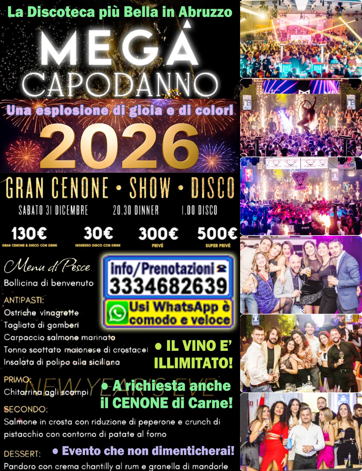 CAPODANNO MEGÀ Discoteca a Pescara Cenone con Spettacoli per gruppi giovani