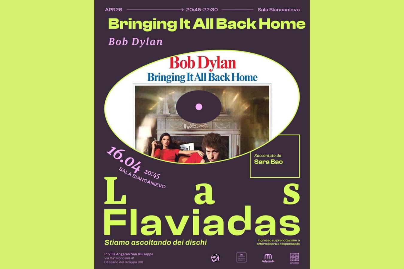 LAS FLAVIADAS: Sara Bao presenta “Bringing It All Back Home”  di Bob Dylan