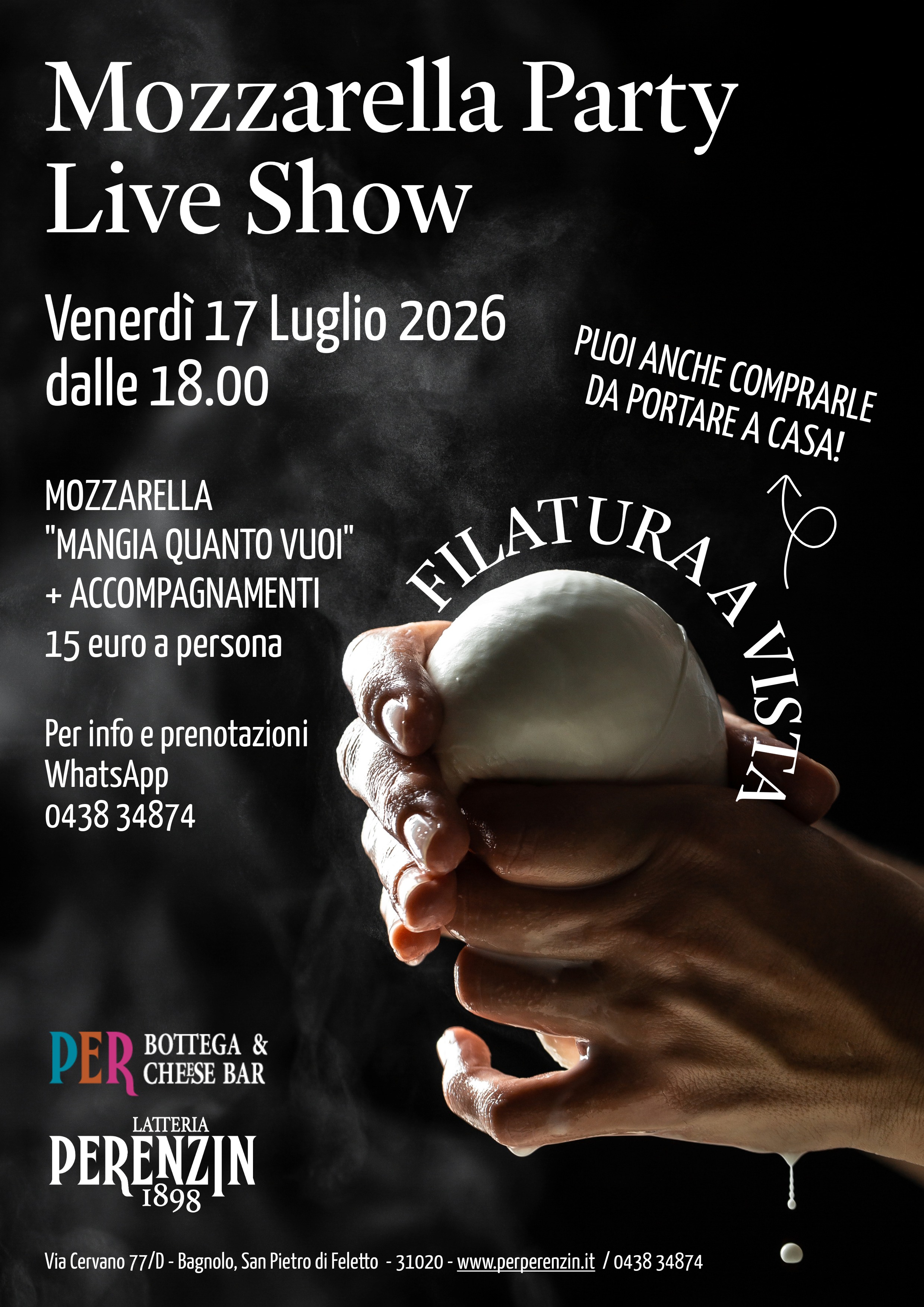 Mozzarella Party Live Show venerdì dalle ore 18 alla Latteria Perenzin