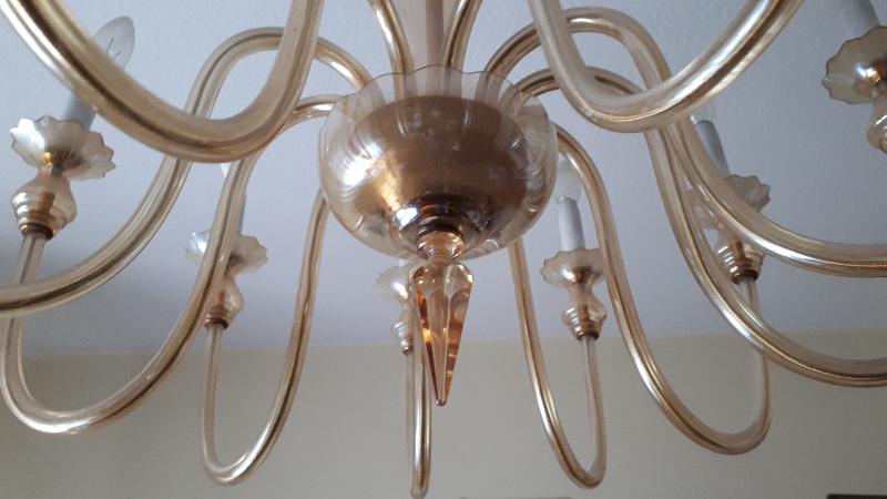 De Majo lampada a sospensione a 10 luci con vetro ambra montatura dorata