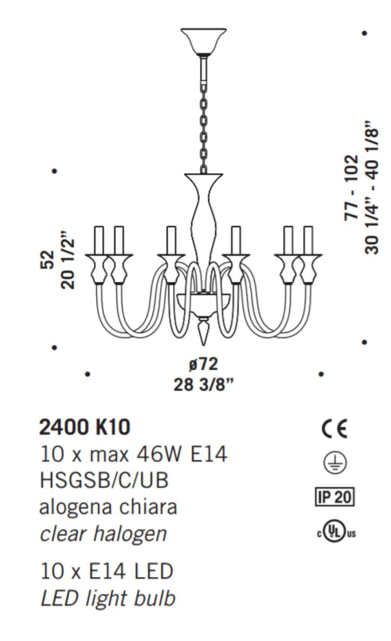De Majo lampada a sospensione a 10 luci con vetro ambra montatura dorata