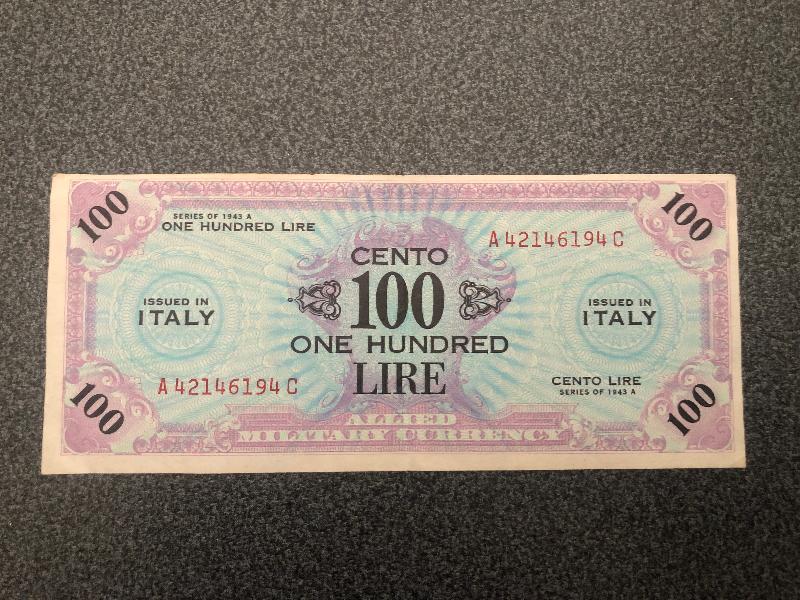 100 Lire Italia 1943 Occupazione Americana Sicilia