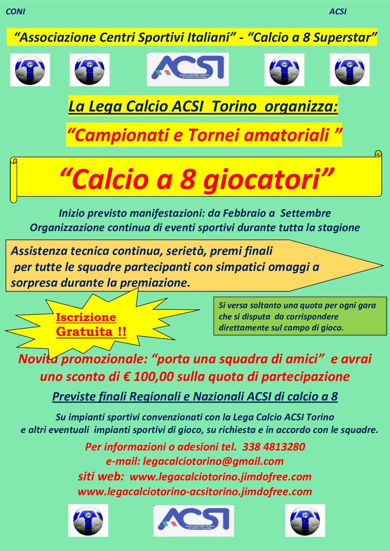 Campionati e tornei amatoriali di calcio a 8 in Torino Nord e Torino Sud