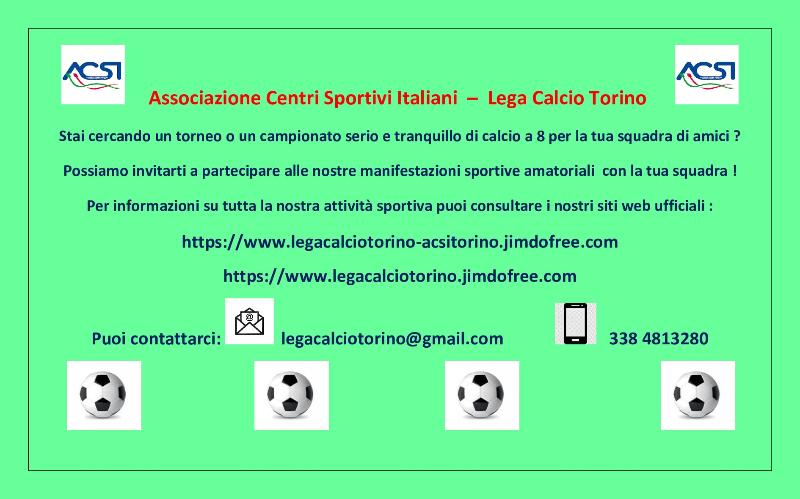 Campionati e tornei amatoriali di calcio a 8 in Torino Nord e Torino Sud