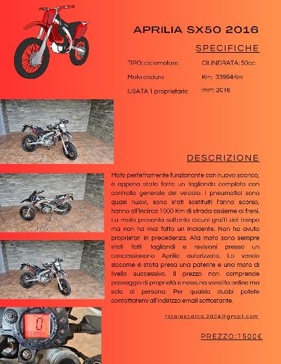 Moto 50cc Aprilia SX50 2016