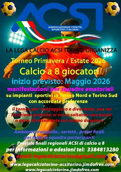 Torneo di calcio a 8 da Marzo 2026 in Torino con iscrizione gratuita.