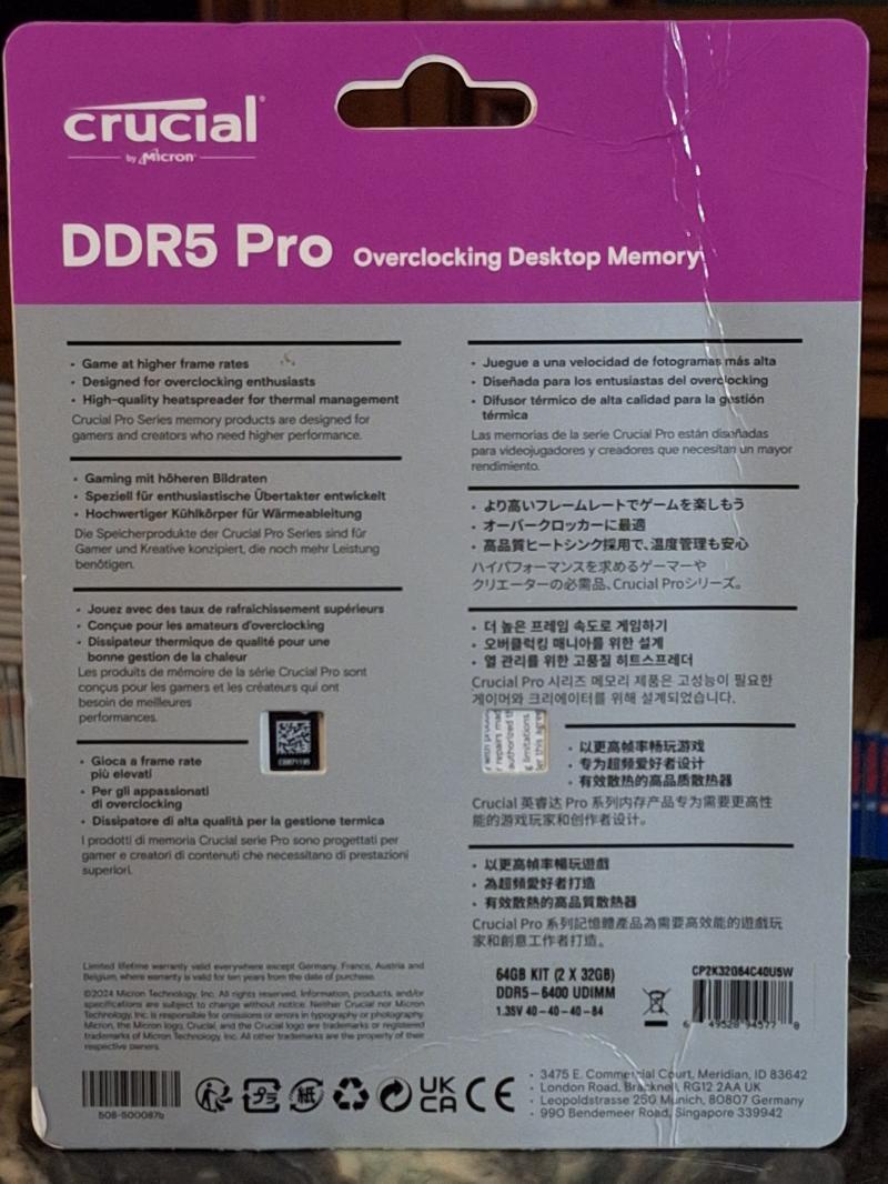 RAM DDR5 64GB (2X32GB) 6400MHz CL40