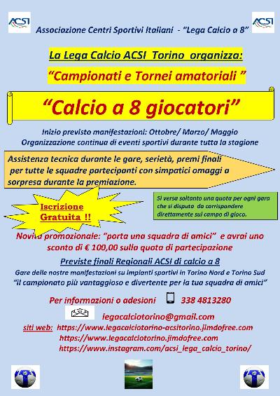 Squadre per campionato amatoriale di calcio a 8 da Ottobre 2026 in Torino.