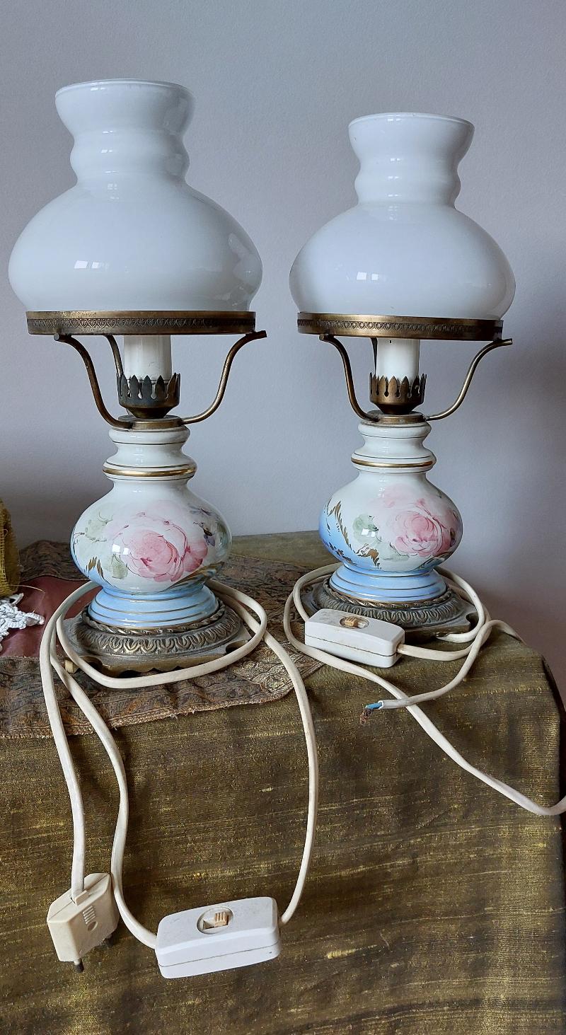 Lampade da Tavolo con ceramiche decorata e ottone - anni 70
