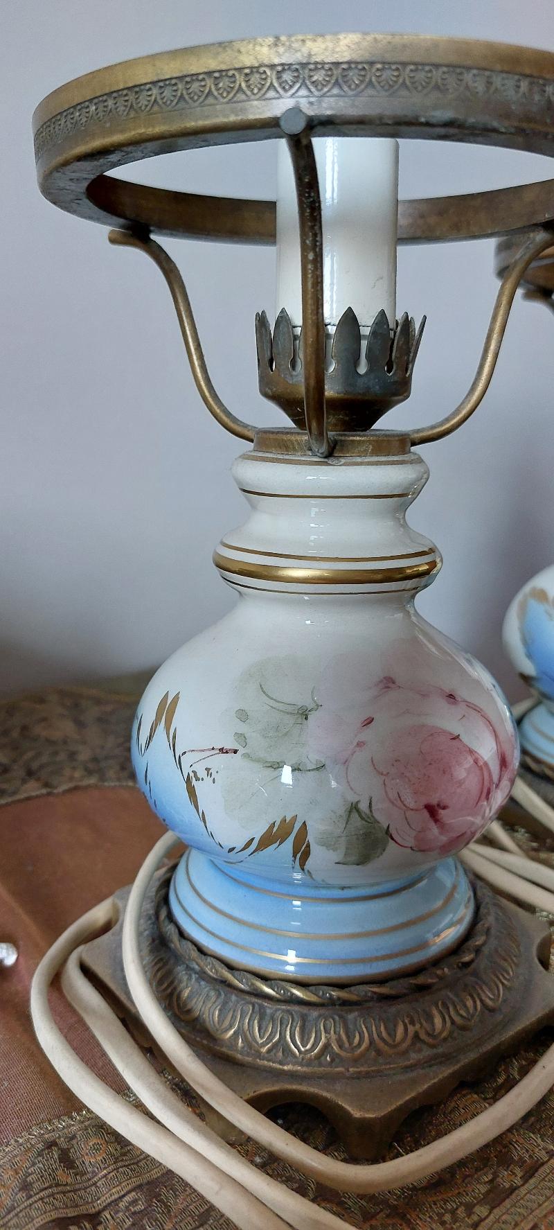 Lampade da Tavolo con ceramiche decorata e ottone - anni 70
