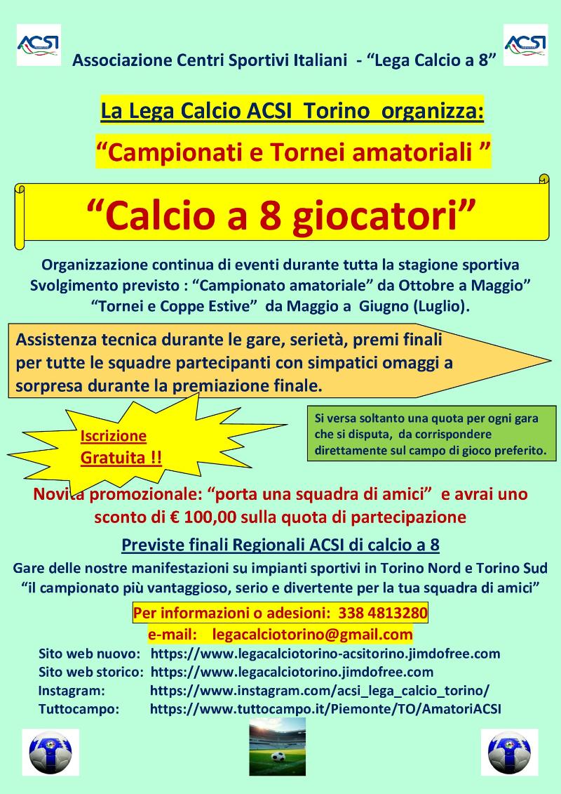 Squadre per Campionato amatoriale di calcio a 8 in Torino da Ottobre 2026