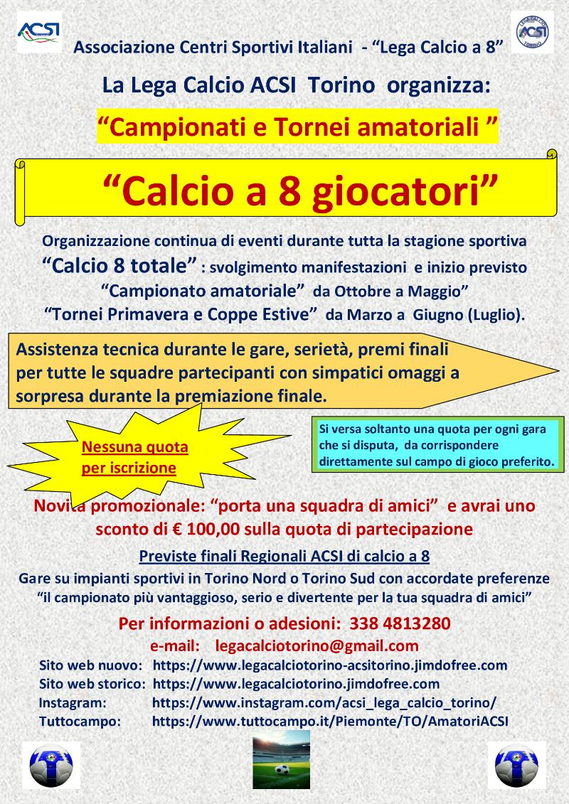 Calcio a 8: Tornei e Campionati amatoriali a Torino